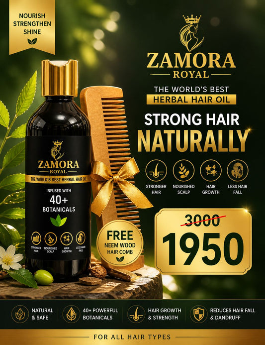 Zamora Royal Best Organic Hair Oil With Neem Wood Comb